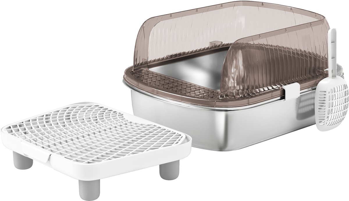 Miniatuur van productfoto 4 van ECTEATOY®Extra Grote Kattenbak van Roestvrij Staal met Hoge Rand - Inclusief Schepje & Uitloopmatje - Geurvrij - Makkelijk Schoon te Maken - Grijs