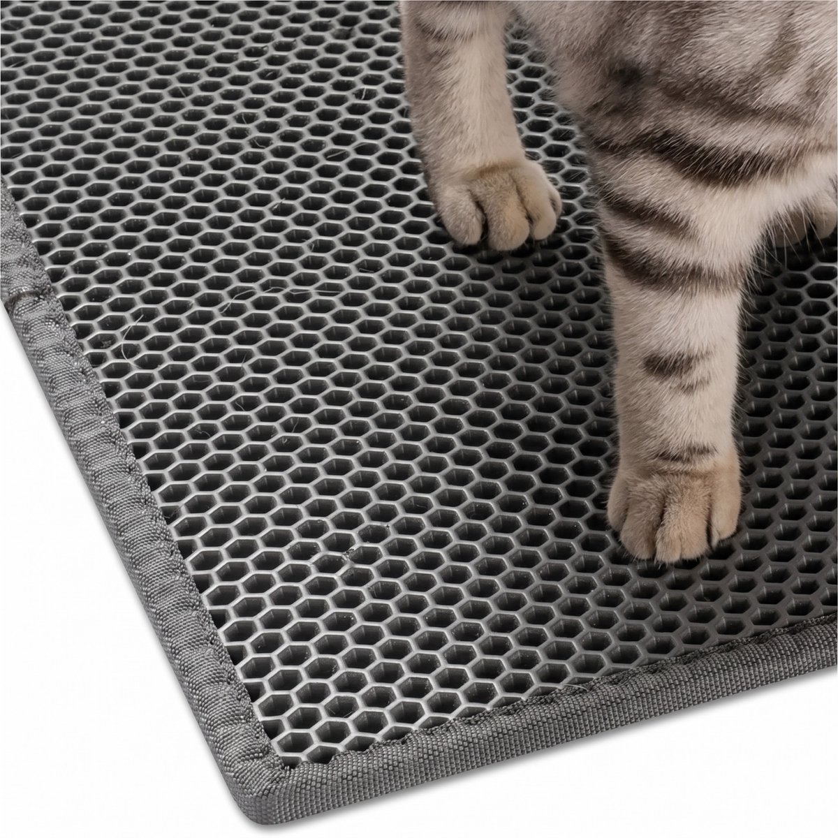 Miniatuur van productfoto 5 van CenZ® Kattenbakmat, XXL, 80 x 60 cm, Kattenbakmat Grit Opvanger, Kattenbakonderlegger, LEREN ZOOL, Dubbellaags, Urine En Waterdicht EVA-Materiaal, Kattenpootdesign, Beschermt Vloer En Tapijt, Gemakkelijk Te Reinigen, Grijs