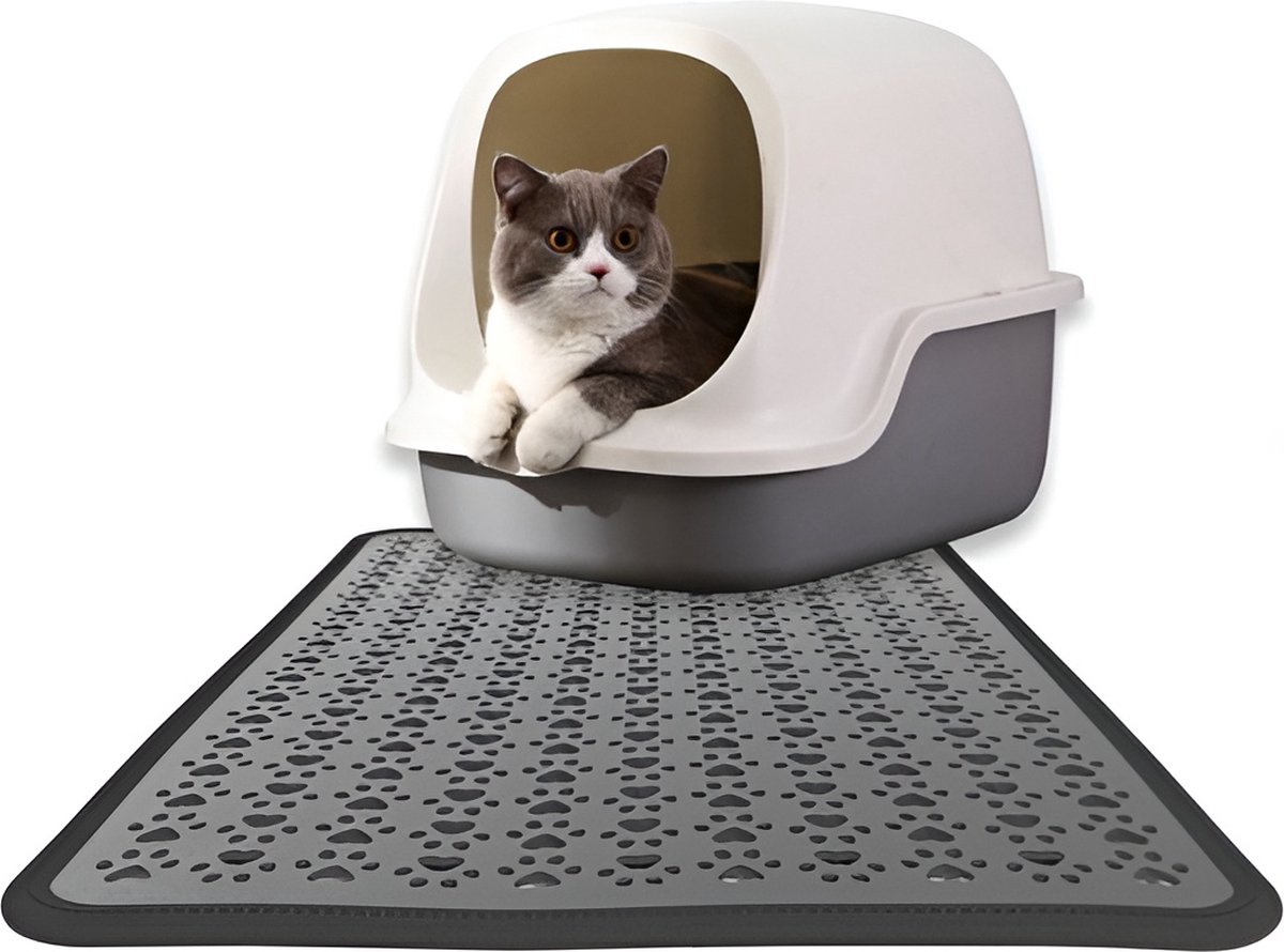 Miniatuur van productfoto 3 van Kattenbakmat - XXL- 75 x 60 cm - Uitloopmat Kat - Kattenmat - Kattenbakvulling - Opvang ruimte - Grit opvanger - Waterdicht - Eco friendly - Antraciet