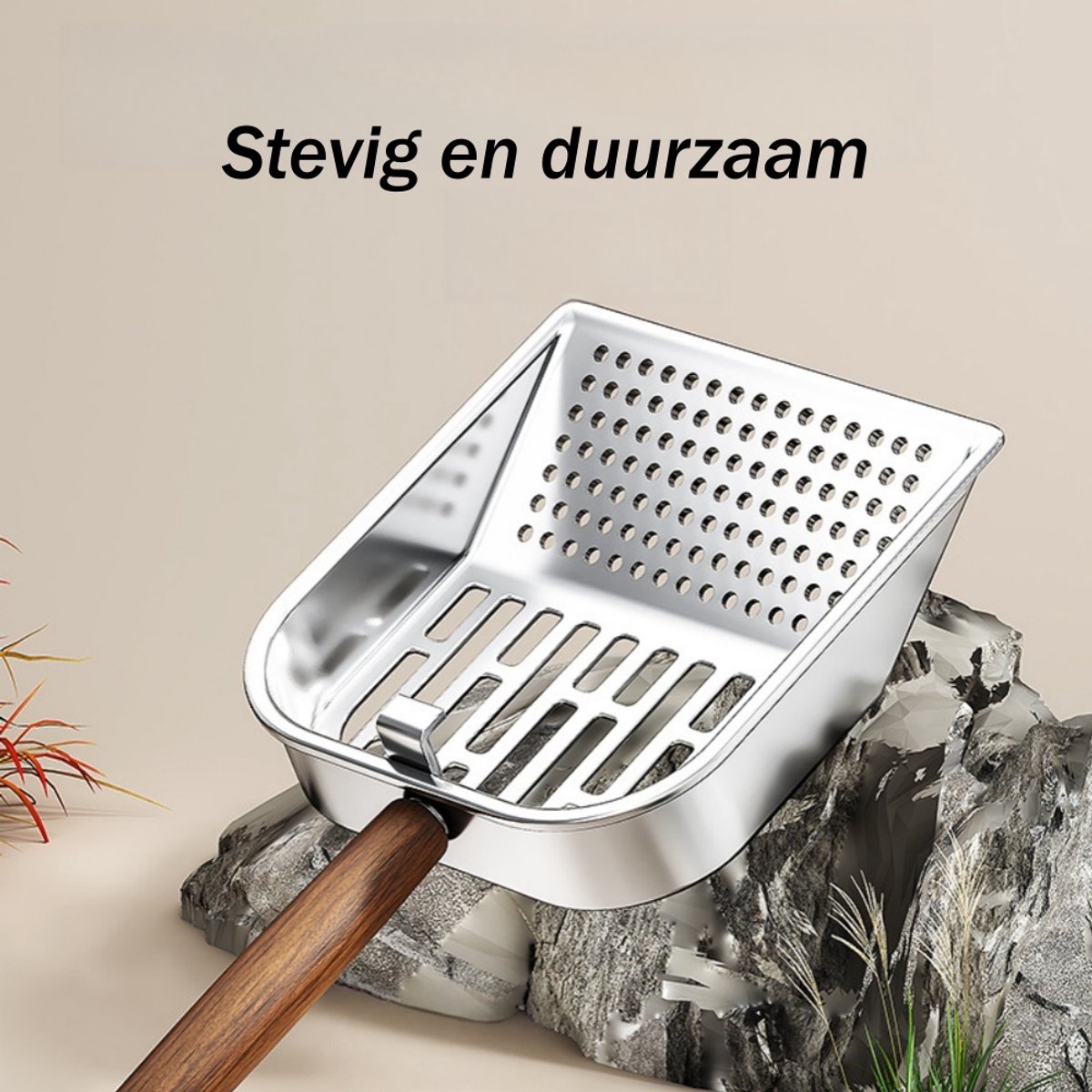 Miniatuur van productfoto 4 van 1 stuk - Kattenbakvulling schep - Roestvrij staal - Versterkte lange steel - Geperforeerde schep - Rond gatontwerp - Geschikt voor de meeste soorten kattenbakvulling - Zilver