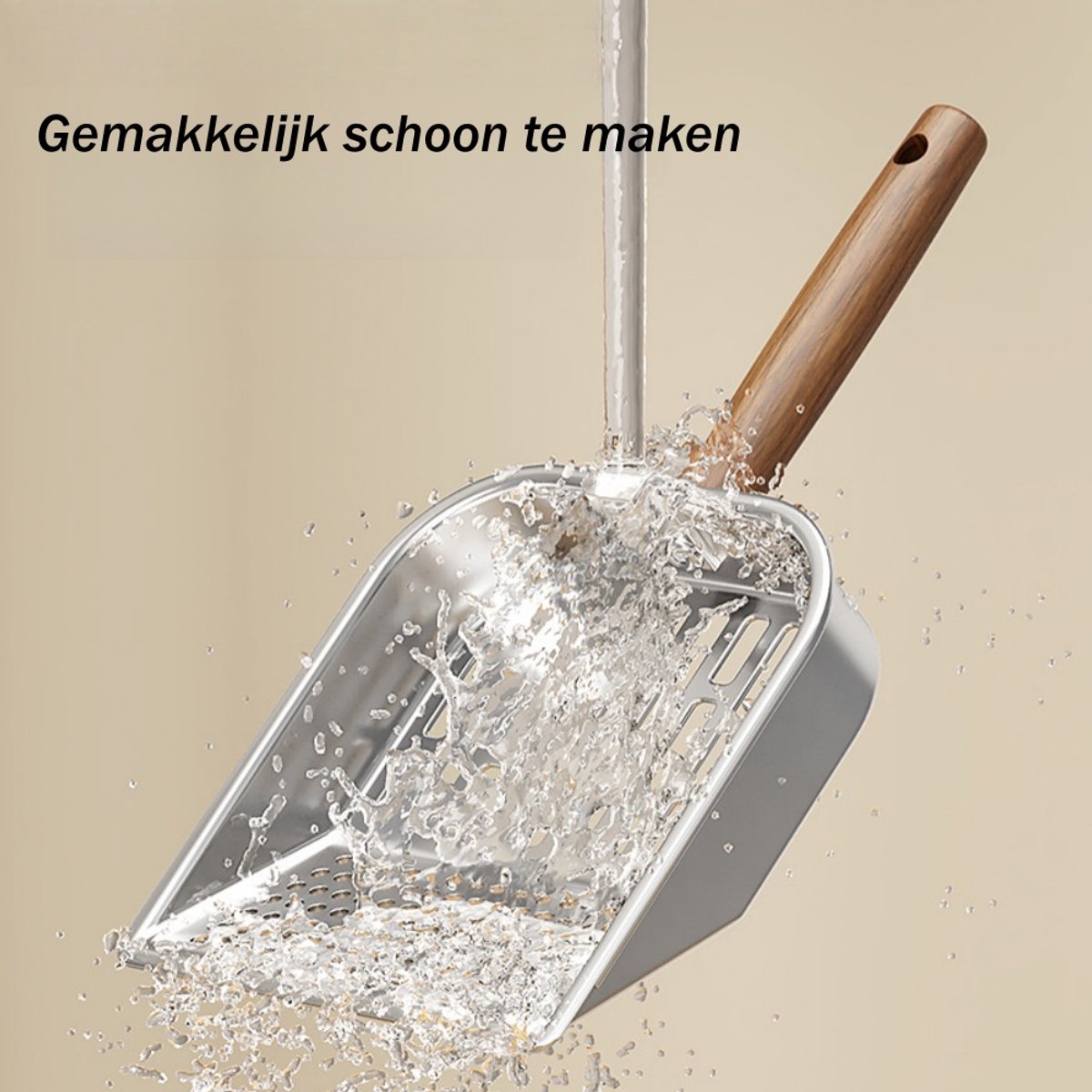 Miniatuur van productfoto 5 van 1 stuk - Kattenbakvulling schep - Roestvrij staal - Versterkte lange steel - Geperforeerde schep - Rond gatontwerp - Geschikt voor de meeste soorten kattenbakvulling - Zilver