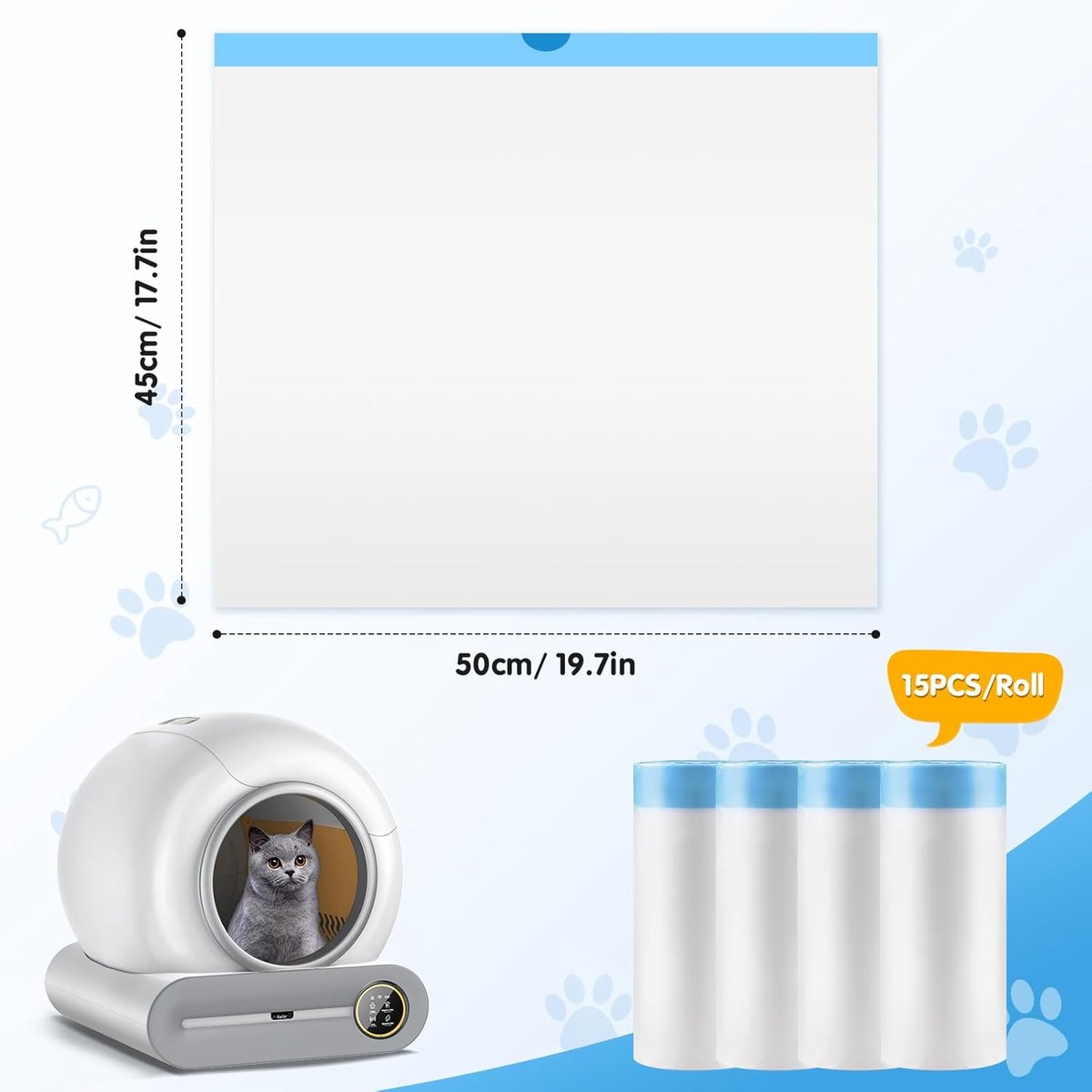 Miniatuur van productfoto 7 van Kattentoilet Zakken - Vuilniszakken Kat - Netheid Houden - Trekband Ontwerp - 60 Stuks - Blauw Wit