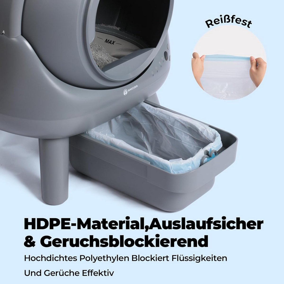 Productfoto 1 van Zelfreinigende Kattenbak Zakken - 3 Rollen (60 Stuks) voor XXL Afvalbak, Lekvrij & Geurvrij