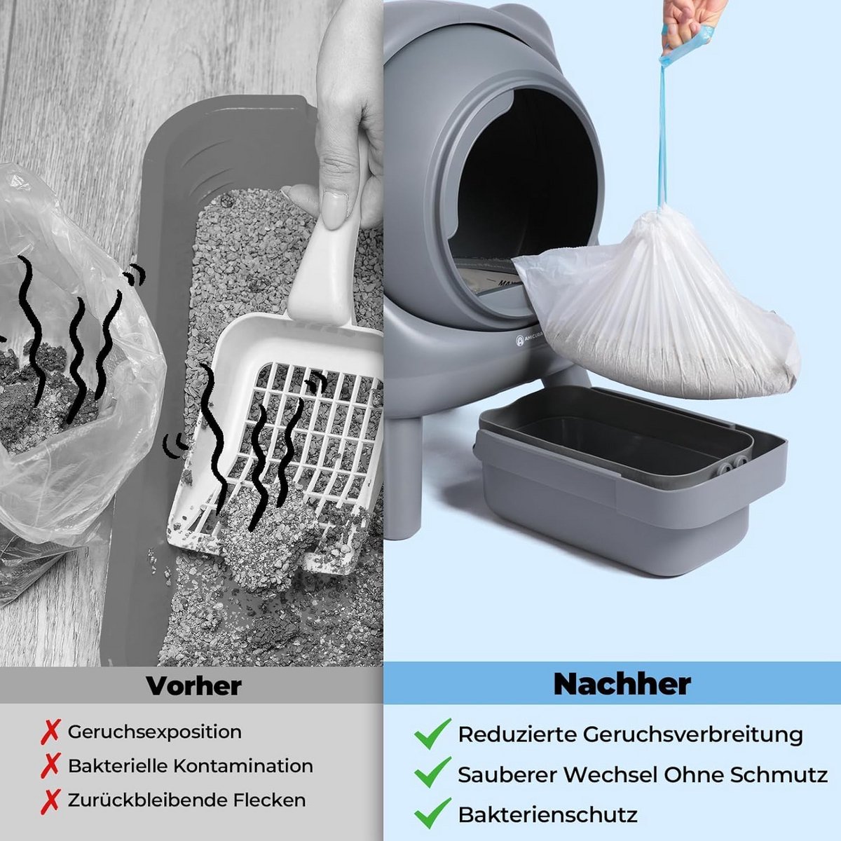 Miniatuur van productfoto 2 van Zelfreinigende Kattenbak Zakken - 3 Rollen (60 Stuks) voor XXL Afvalbak, Lekvrij & Geurvrij