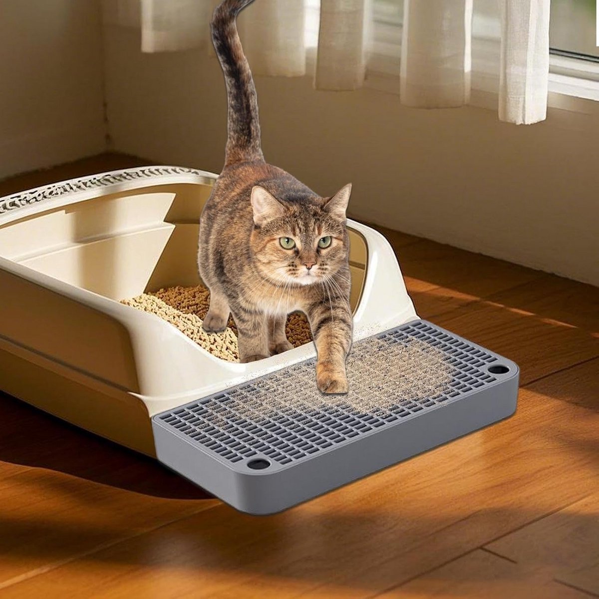 Miniatuur van productfoto 3 van Kattenbak Opstapje met Grindvangmat - Voorkom Strooisel in Huis