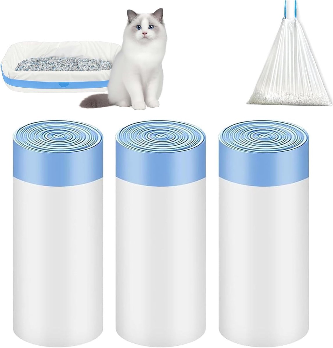 Miniatuur van productfoto 13 van Zelfreinigende kattenbakzakken - 45 stuks - 45 x 50 cm - Dikke zakken met trekkoord - Geschikt voor open en slimme kattenbakken - Eenvoudig schoonmaken en onderhoud thuis