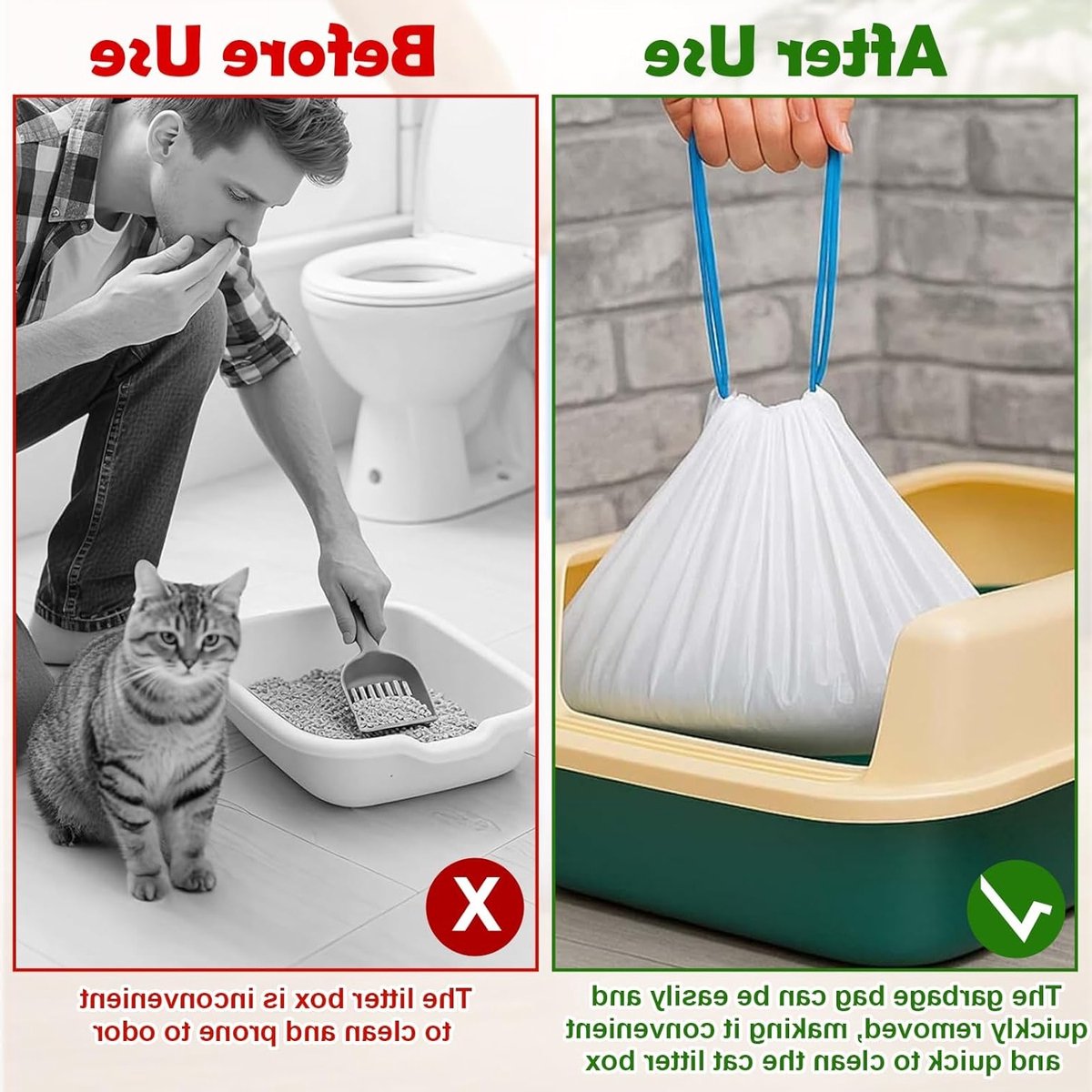 Miniatuur van productfoto 6 van Zelfreinigende kattenbakzakken - 45 stuks - 45 x 50 cm - Dikke zakken met trekkoord - Geschikt voor open en slimme kattenbakken - Eenvoudig schoonmaken en onderhoud thuis