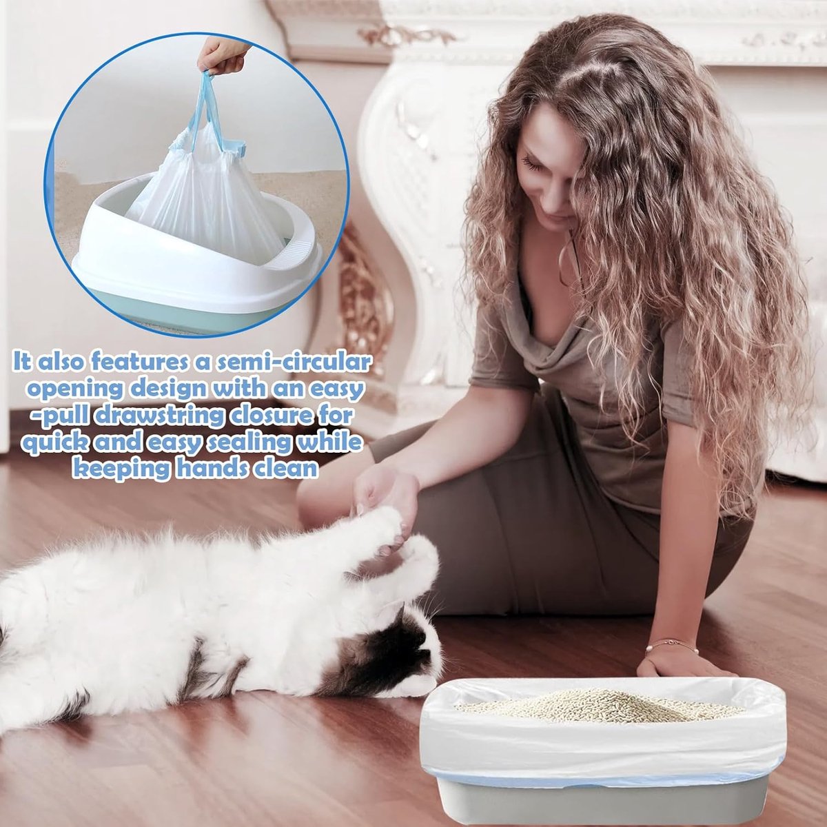 Miniatuur van productfoto 9 van Zelfreinigende kattenbakzakken - 45 stuks - 45 x 50 cm - Dikke zakken met trekkoord - Geschikt voor open en slimme kattenbakken - Eenvoudig schoonmaken en onderhoud thuis