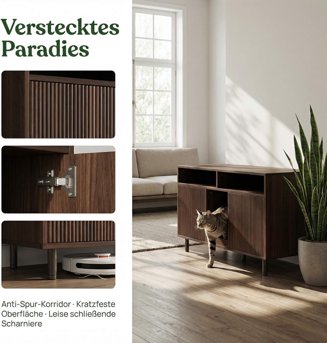 Miniatuur van productfoto 5 van Kattenbak Kast - Kattenmeubel Dressoir - Kattenbak Verbergen - XXL Dubbel Ontwerp - 45x19x30 cm - Walnoot