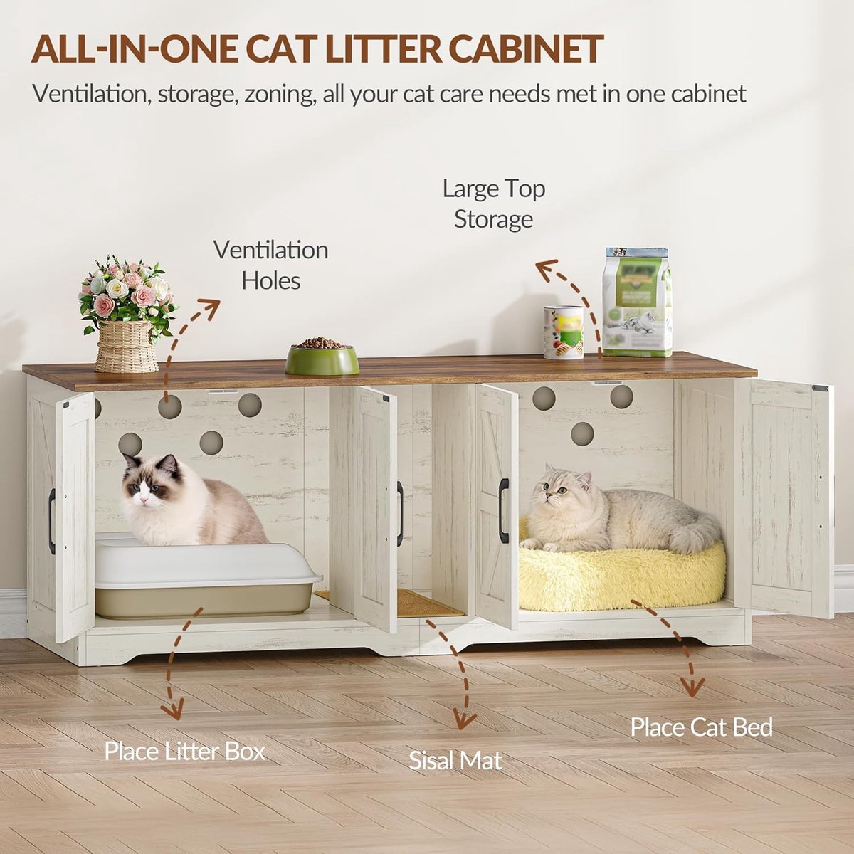 Productfoto 1 van Kattenbak Meubel - Kattenhuis Opbergkast - Privacy Creëren - Dubbele Kast Ontwerp - 140 x 50 x 55 cm