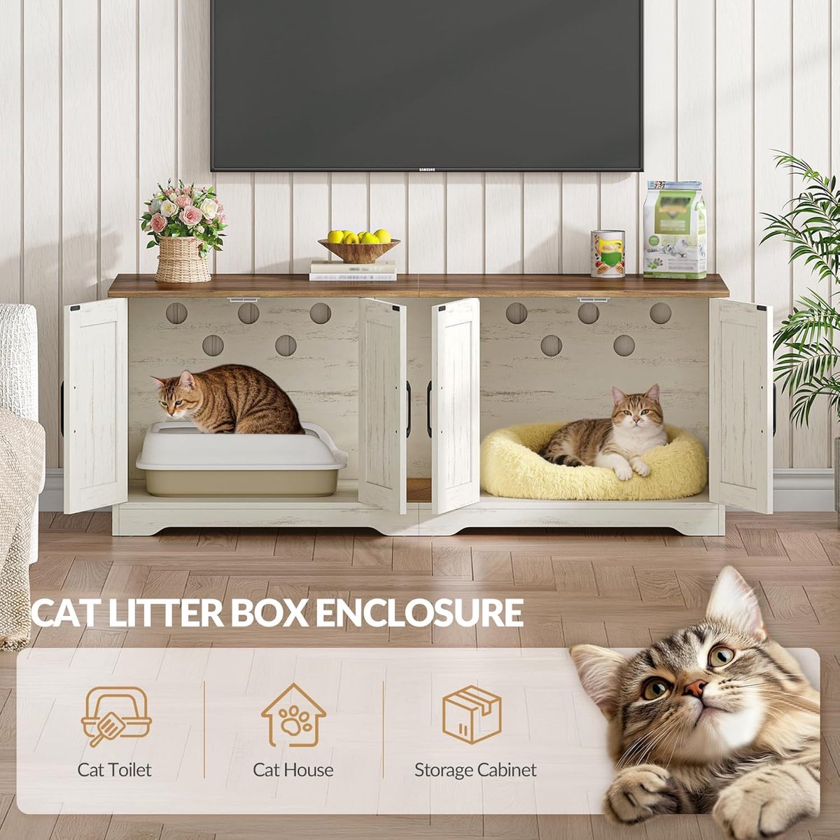 Miniatuur van productfoto 4 van Kattenbak Meubel - Kattenhuis Opbergkast - Privacy Creëren - Dubbele Kast Ontwerp - 140 x 50 x 55 cm