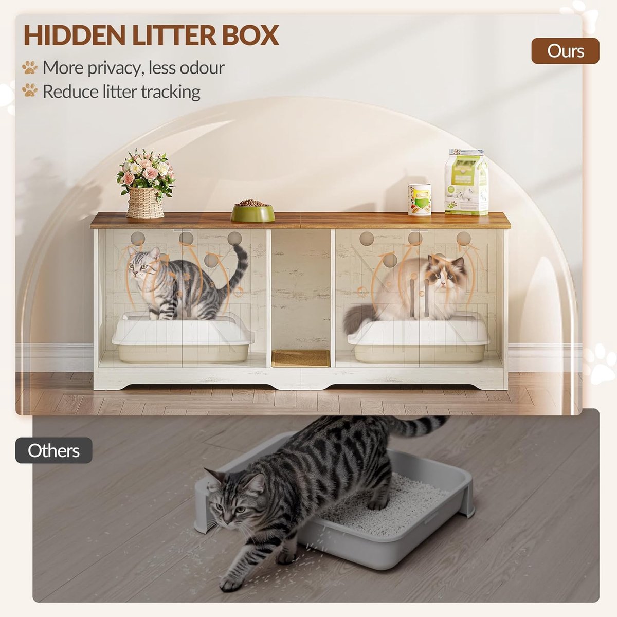 Miniatuur van productfoto 6 van Kattenbak Meubel - Kattenhuis Opbergkast - Privacy Creëren - Dubbele Kast Ontwerp - 140 x 50 x 55 cm