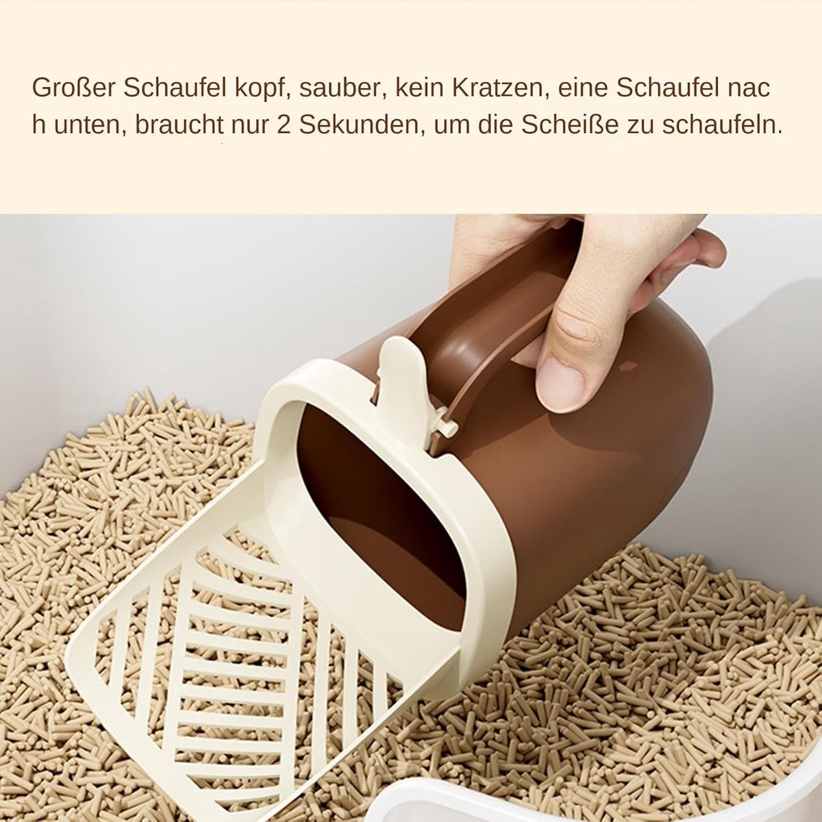Miniatuur van productfoto 2 van Kattenbakschep met Houder - Schep en Emmer Set - Kattenbak Schoonmaken - Snel Zandlekfunctie - circa 24 cm hoog - Wit