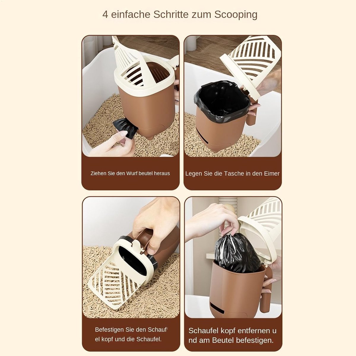 Miniatuur van productfoto 3 van Kattenbakschep met Houder - Schep en Emmer Set - Kattenbak Schoonmaken - Snel Zandlekfunctie - circa 24 cm hoog - Wit