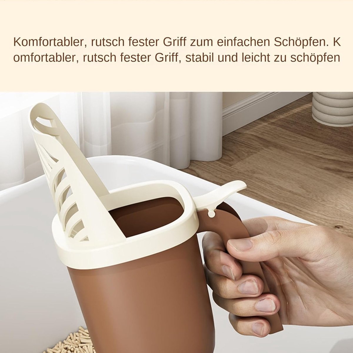 Miniatuur van productfoto 5 van Kattenbakschep met Houder - Schep en Emmer Set - Kattenbak Schoonmaken - Snel Zandlekfunctie - circa 24 cm hoog - Wit