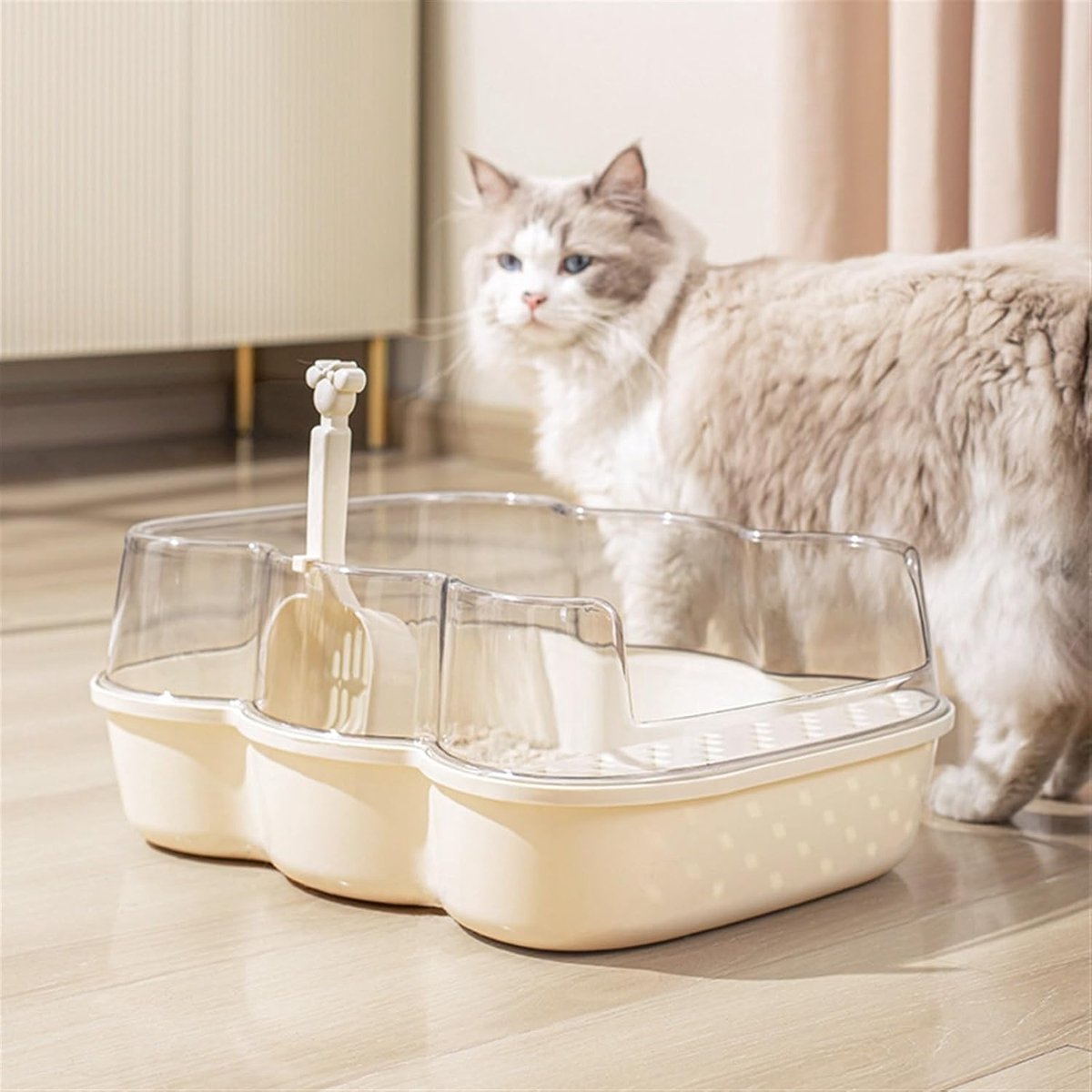 Miniatuur van productfoto 2 van Kattenbak - Huisdiertoilet - Katten Zindelijk Maken - Ruim Ontwerp Hoge Rand - Groot Formaat - Beige