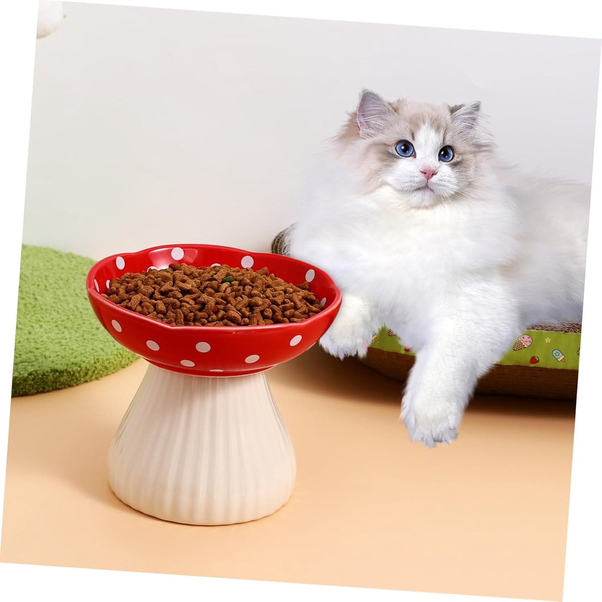 Miniatuur van productfoto 3 van Keramische Verhoogde Kattenvoerbak - Hoge Kattenbak Paddenstoel Voerbak - Comfortabel Voeren - Snorhaarvriendelijk Ontwerp