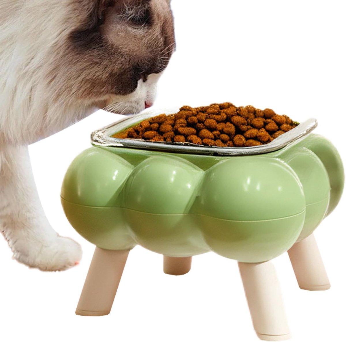 Miniatuur van productfoto 4 van Verhoogde Kattenbak - Hoge Voerbak - Gezond Eten - Anti Zwarte Kin - 16x16x16 cm - Lichtgroen