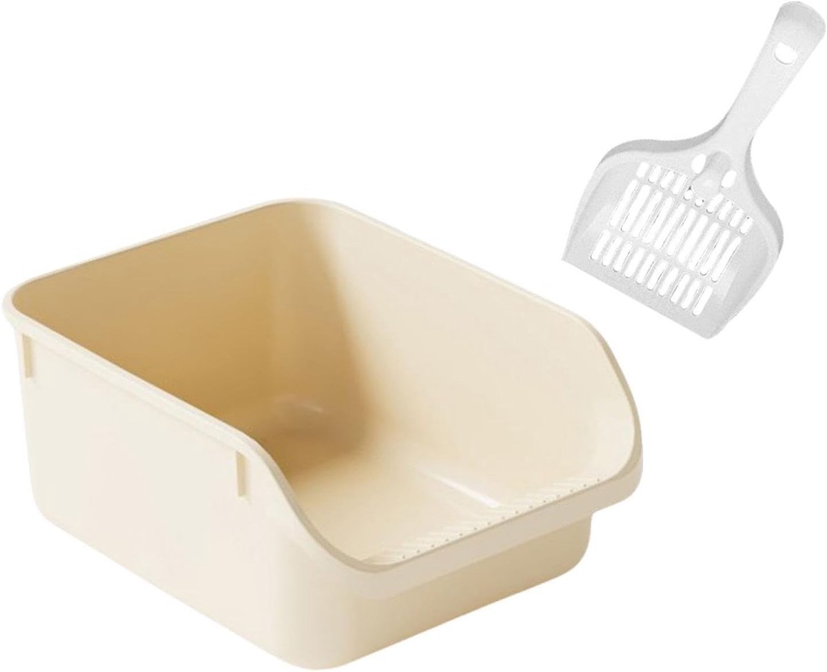 Miniatuur van productfoto 2 van Kattenbak Open - Katentoilet Bak - Kattenbak Gebruik - Hoge Randen - 39x29.5x17 cm - Beige