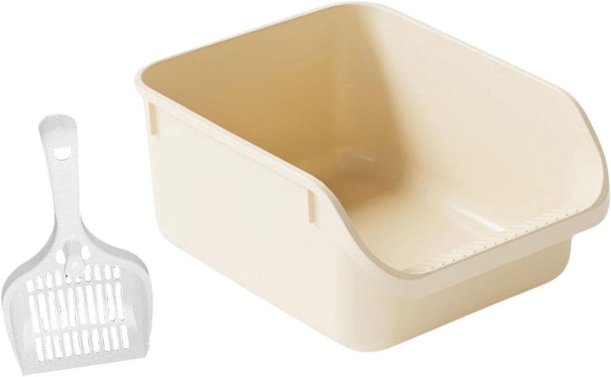 Miniatuur van productfoto 5 van Kattenbak Open - Katentoilet Bak - Kattenbak Gebruik - Hoge Randen - 39x29.5x17 cm - Beige