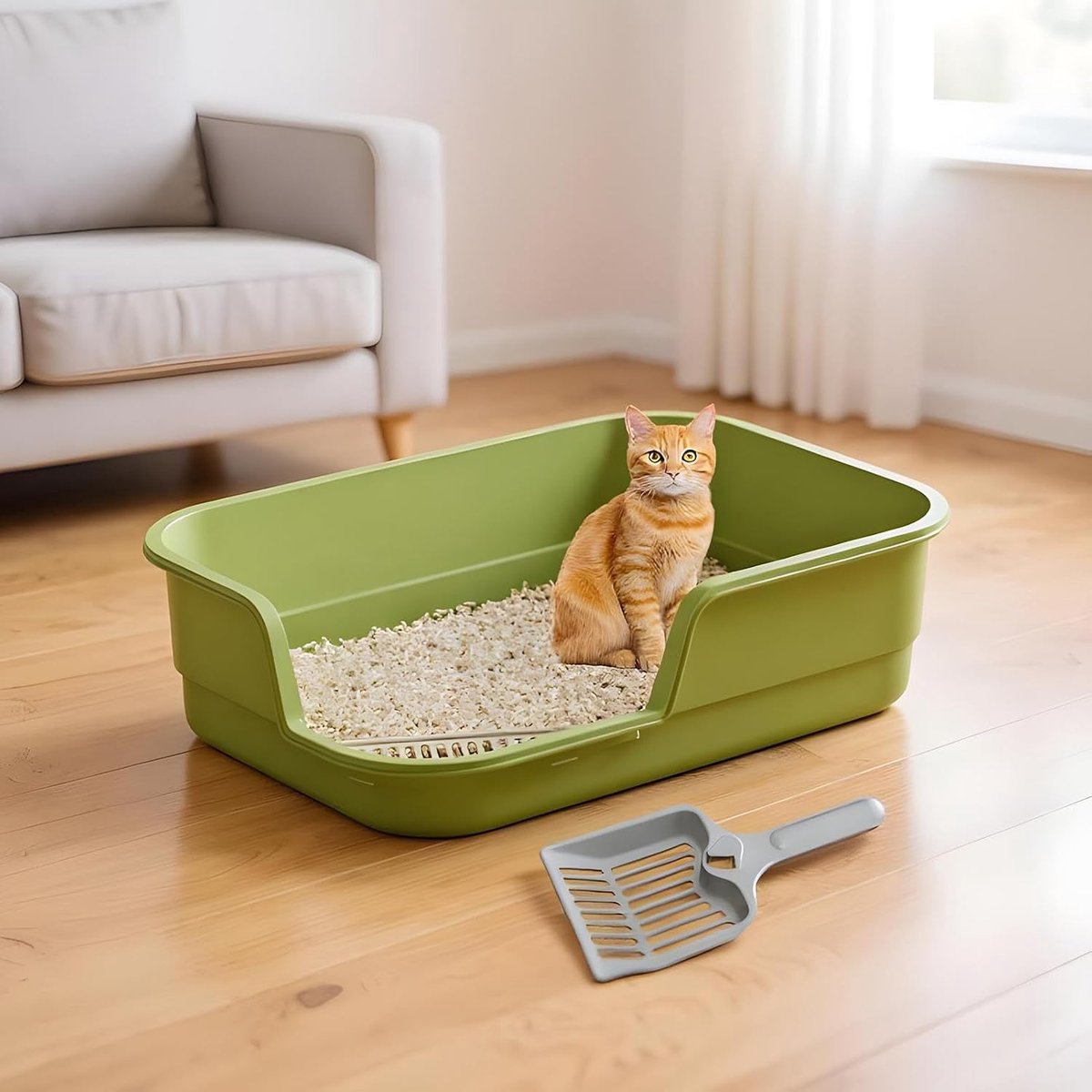Miniatuur van productfoto 3 van Kattenbak met lage instap - Kattenbak kitten oudere kat - Netheid in huis - Hoge zijden strooibestendig