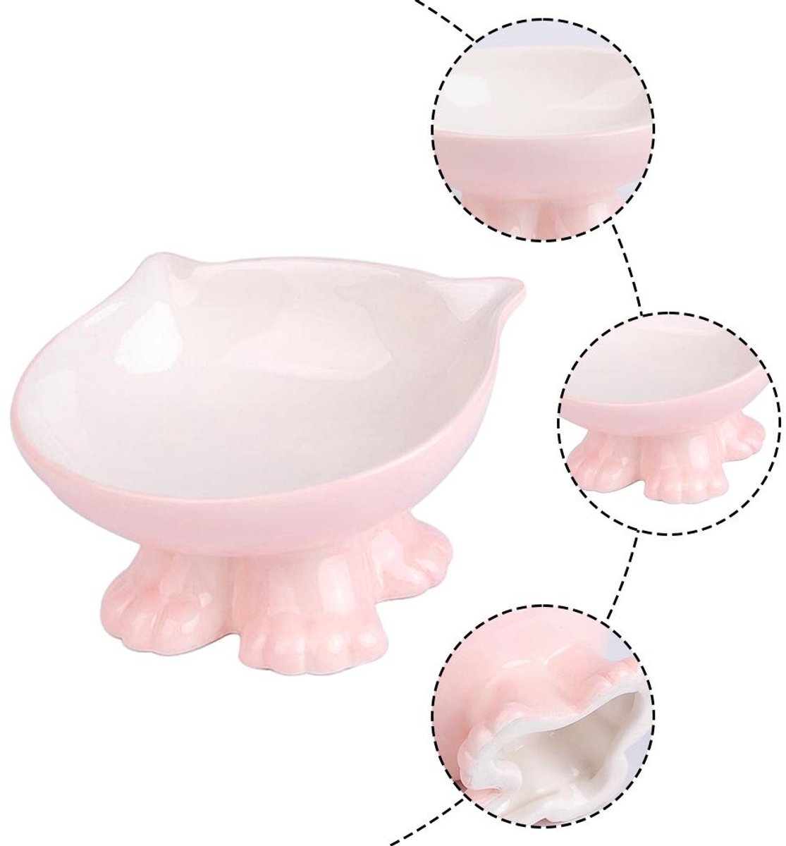 Productfoto 1 van Elkuaie Extra Wide Ceramic Raised Cat Bowls - Kattenbak met schuine rand en hoge poten - Verhoogd ontwerp Ergonomisch - 1 Stuks - Thuisgebruik Wit