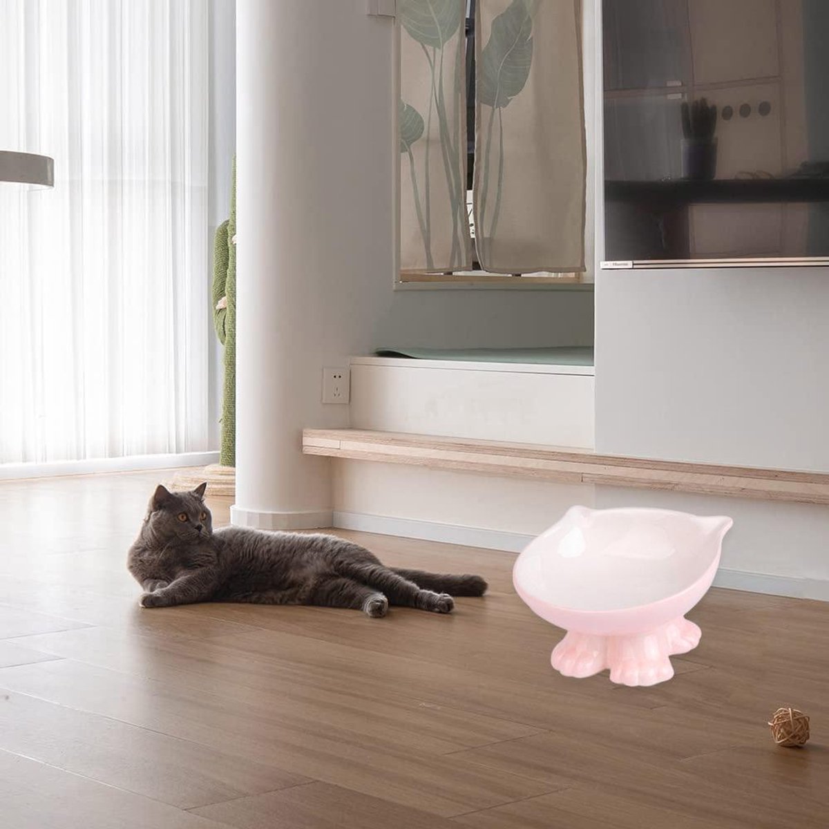 Miniatuur van productfoto 4 van Elkuaie Extra Wide Ceramic Raised Cat Bowls - Kattenbak met schuine rand en hoge poten - Verhoogd ontwerp Ergonomisch - 1 Stuks - Thuisgebruik Wit