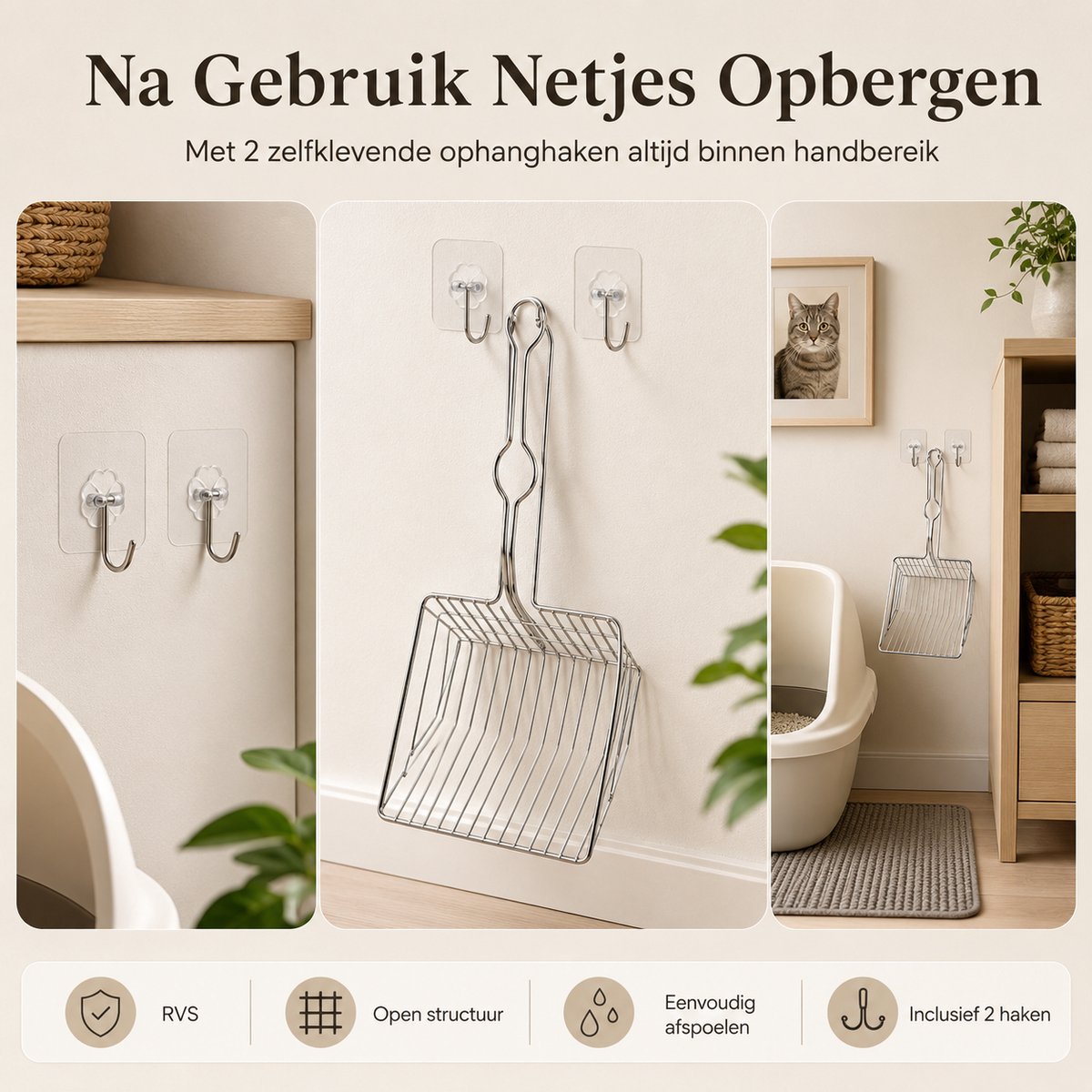 Miniatuur van productfoto 4 van Kattenbakschep - Metalen Kattenbak Schep - Poep schep - 2 Ophanghaken