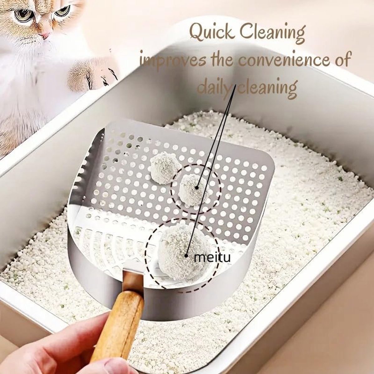 Miniatuur van productfoto 2 van Kattenbakschepje - Poepscheppen - Pooper scooper - Zilver - RVS - Kattenbakschep voor Kattenbakvulling - 13.3 x 27.6 cm - Kattenbakschep