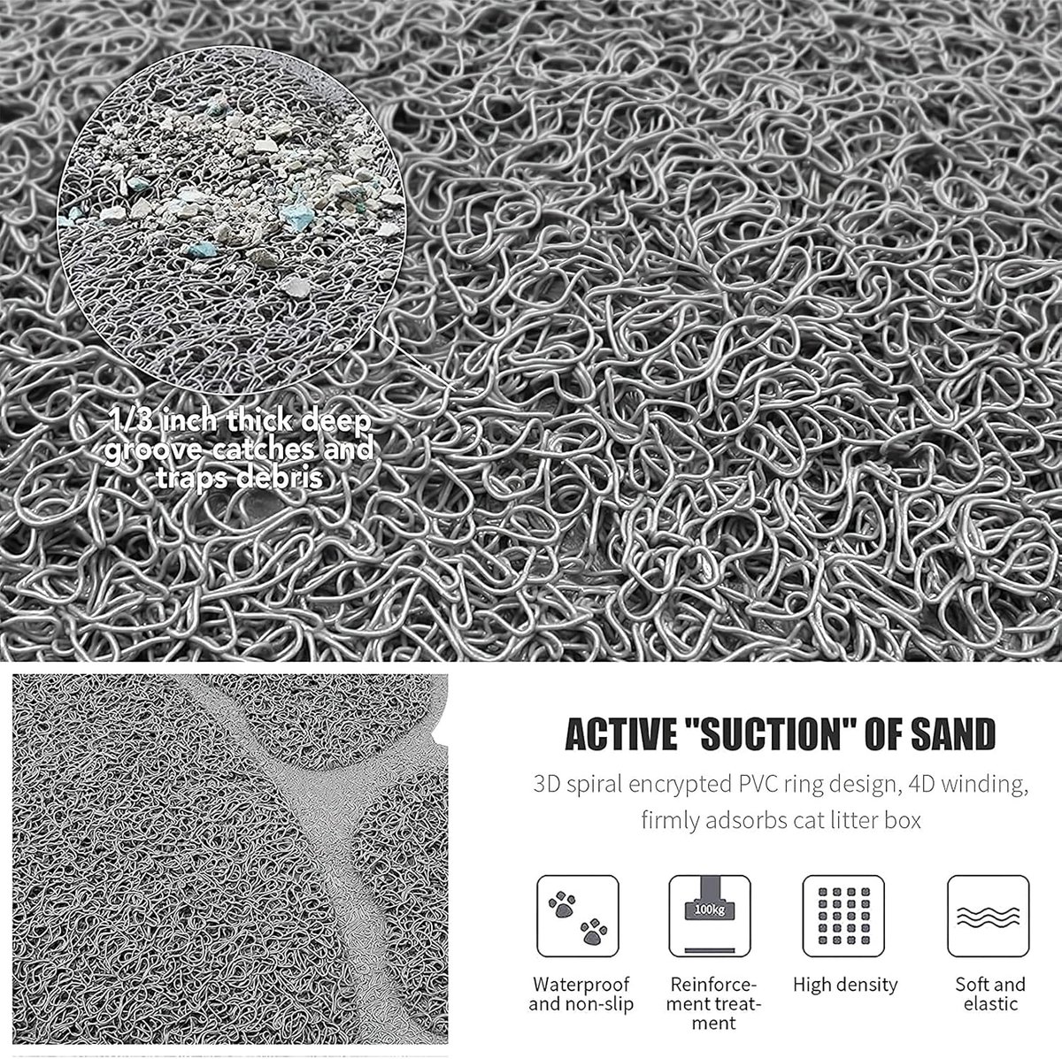 Miniatuur van productfoto 8 van Kattenbakmat - Wasbare tapijtmat - Waterdichte PVC antislip kattenmat - Schoonloopmat Kattenbak - Kattenbak Accessoires - Binnenmat voor kittens - Kattenverzorging - Kat Benodigdheden - 40x30cm
