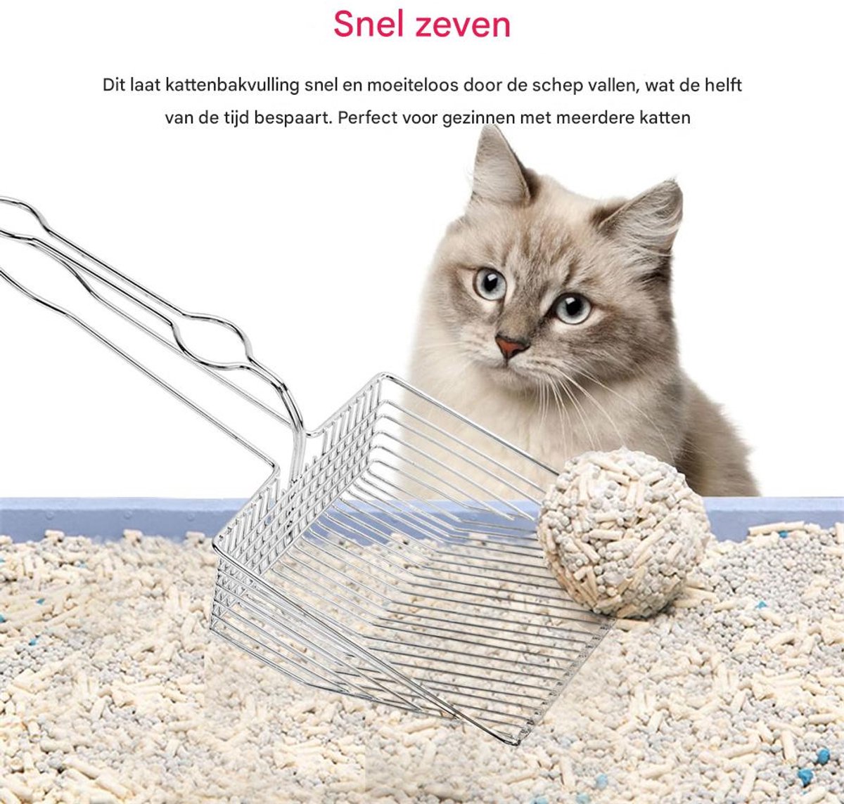 Productfoto 1 van Kattenbakschep - RVS Metaal - Stevig Zeefontwerp - Voor Klontvormend Zand & Urine - Huisdierenhygiëne - Kattenliefhebbers - Zilver - Groot - 1 stuks