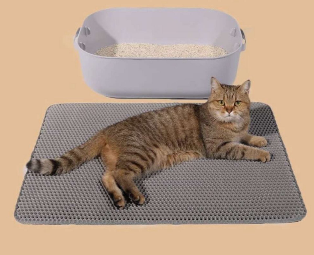 Miniatuur van productfoto 3 van Uitloopmat Kattenbak - Opvangmat Kattenbak Korrels - Dubbele Laag - Kattengrid Opvanger - Honing Graat Structuur - Waterdicht - 45CM x 60CM - Zwart