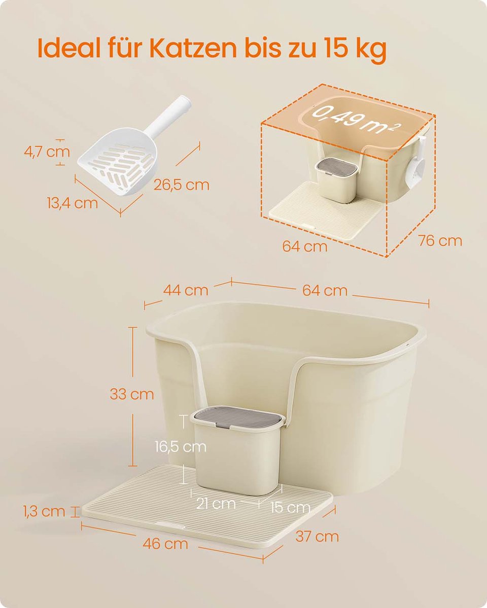 Miniatuur van productfoto 5 van Kattenbak - Groot - Hoge Randen - Met Schep - Zandbeige